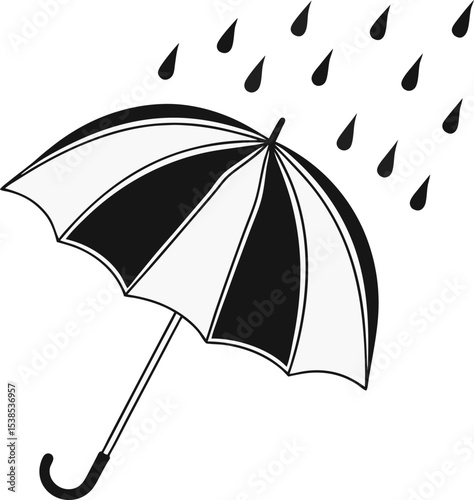 Shelter in the Storm: A black and white illustration captures a solitary umbrella, open to the elements, warding off a torrential downpour.