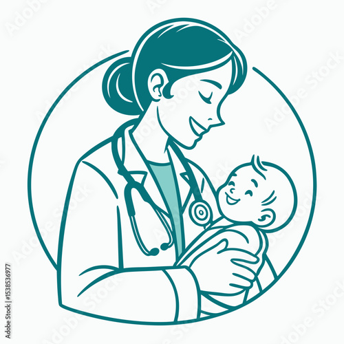 Pediatrician doctor icon with baby