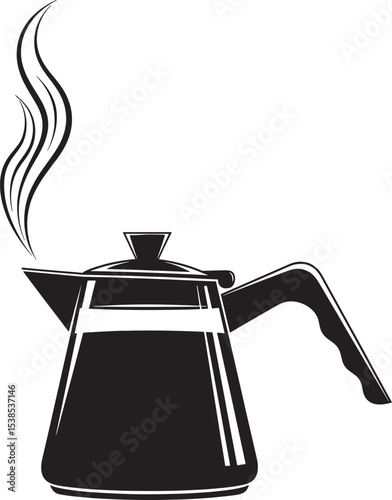 Black Coffee Pot with Steam Illustration white