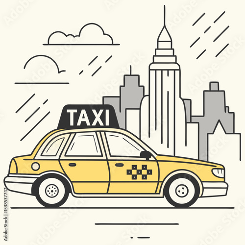Taxi icon with rooftop sign and city background
