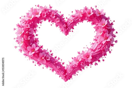 Pink Floral Heart Shape with Petals on Transparent Background