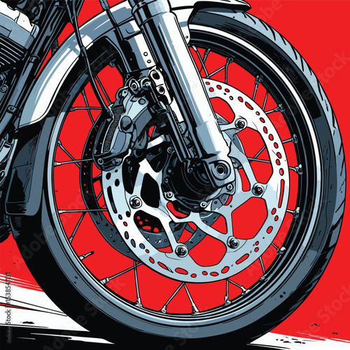 comic book style motorcycle disc brake illustration for design purposes