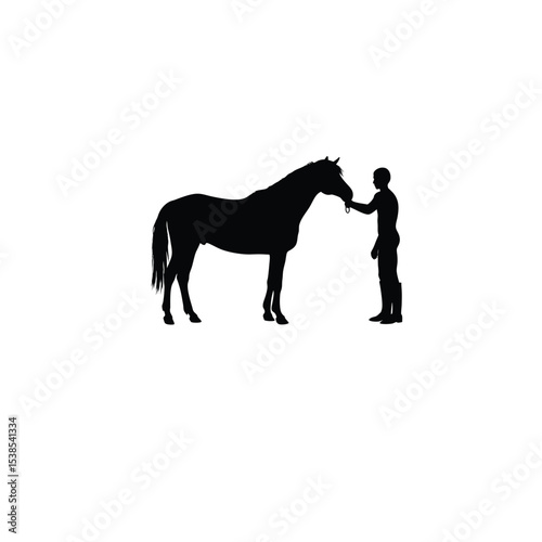 man feeding horse silhouette on white background