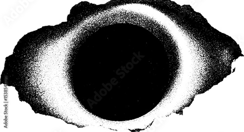 High contrast black and white bullet hole with muzzle flash effect for dramatic design