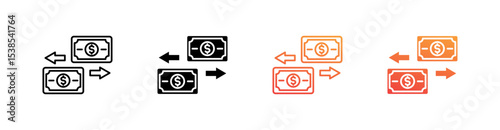 Balance Transfer Multiple Style Icon Set Vector 