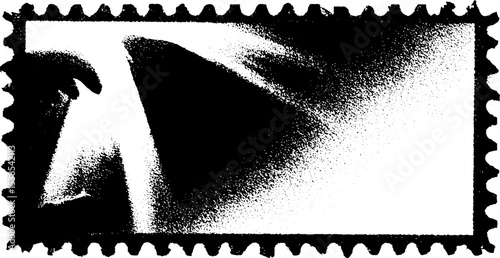 High contrast burned postage stamp edge design in black and white
