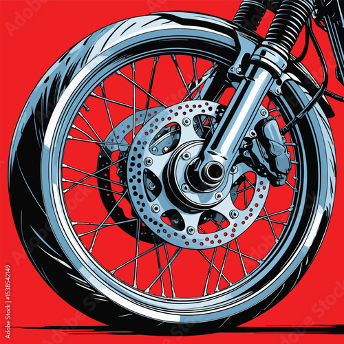 comic book style motorcycle disc brake illustration for design purposes