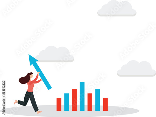 Growth or improvement, increase sales or revenue raising, growing business or develop marketing plan to help gain more profit concept.flat character life .