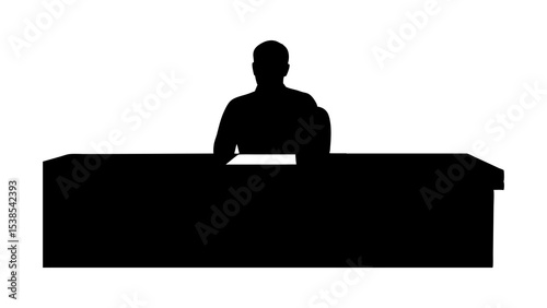 Black vector silhouettes of business people with suitcases and a woman working at a computer desk business people meeting silhouette icon