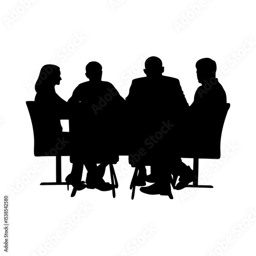 Vector silhouette illustrations of business people sitting at tables in an office or cafe business people meeting silhouette icon