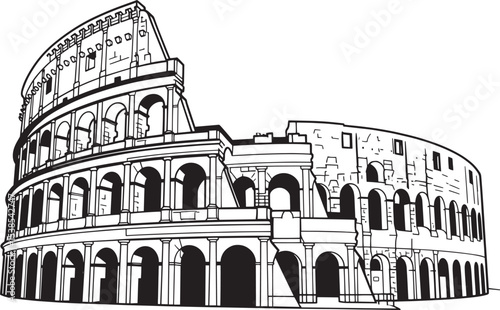 Colosseum Rome Black White Architectural Drawing italy