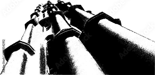 Gothic cathedral spire in high contrast black and white abstract art