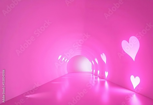 Pastel pink heart tunnel rainbow, monochrome horizontal background,  soft,  sweet