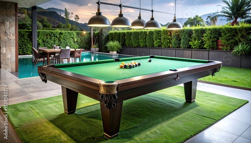 Pool Table in Luxury Backyard at Sunset