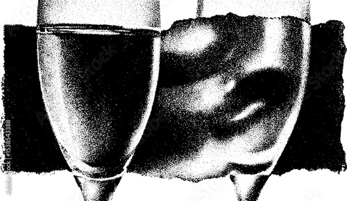 Celebration with champagne flutes and cork popping against high contrast black background