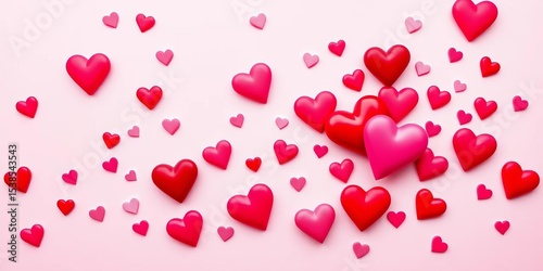 Pink background, scattered hearts, various sizes and shades, Valentine's Day theme,  love,  image