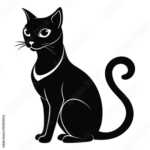 A sleek black feline sits gracefully, showcasing its elegant silhouette and captivating stare