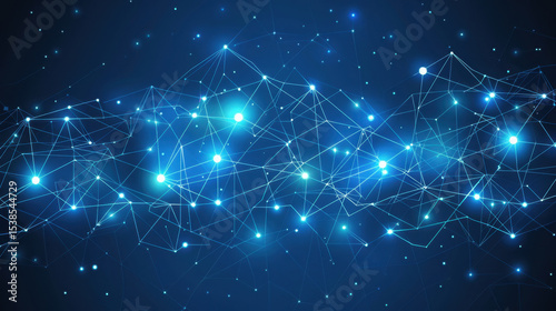 Abstract digital network with blue tones and light lines creating chaotic yet harmonious design. image evokes sense of connectivity and technology