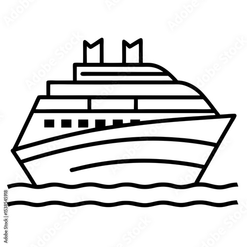 Minimalist Cruise Ship Icon – Line Art Vector Illustration