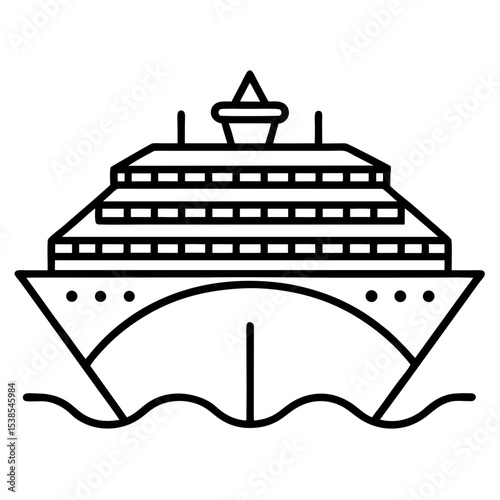 Minimalist Cruise Ship Icon – Line Art Vector Illustration