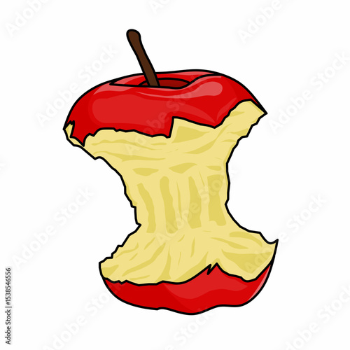 Half Eaten Red Apple Core Illustration