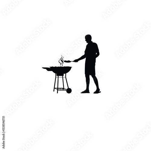 man grilling barbecue silhouette on white background
