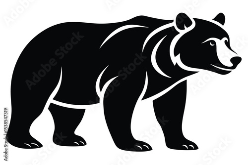 Isolated black bear illustration stands powerfully against the white backdrop, exuding confidence