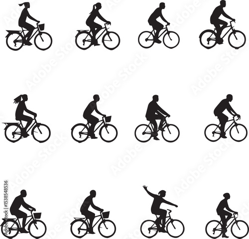 Silhouette images depicting individuals riding bicycles against a crisp, pristine