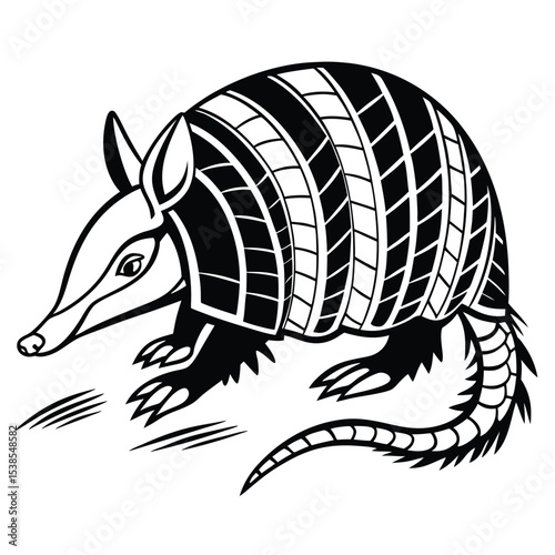 Monochrome armadillo shows its unique shell pattern in this minimalist wildlife artwork