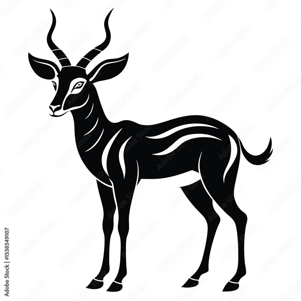 A bold isolated black and white sable antelope stands gracefully in an elegant vector