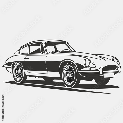Illustration of a classic car with a sleek design and detailed wheels on a light background image