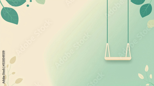 Clean National Day for Play Banner with Light Green to Beige Gradient Background, Flat Swing Set Icon on Right Side, Minimalist Layout with Subtle Playful Tone and Simple Typography on Left Side