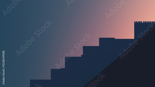 Minimalist Tisha B'Av Banner with Charcoal and Deep Blue Gradient Background, Silhouette Outline of Western Wall on Right Side, Blank Space on Left for Text, Clean and Respectful Jewish Design