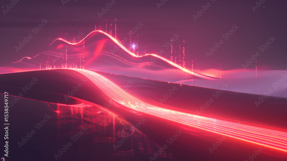 Vibrant digital landscape featuring flowing neon waves and glowing lines, creating futuristic atmosphere with sense of motion and energy Vibrant digital landscape featuring flowing neon waves and glowing lines, creating futuristic atmosphere with sense of motion and energy