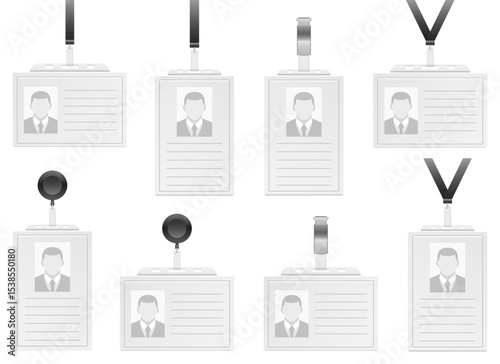 Collection of identification cards, different styles, with space for details