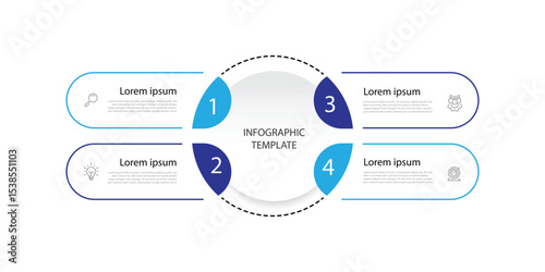 Business infographic template. 4 step concept infographic diagram with circle shape and icons can be used for workflow, business presentation and web graphic design 