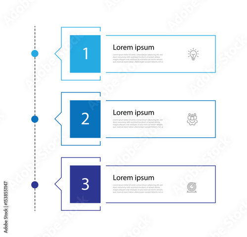 3 step vertical infographic template. Timeline business information with 3 step columns and icons.