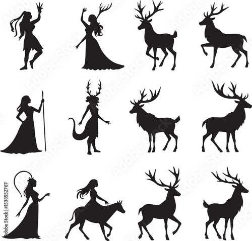 Deer silhouettes vector, Distinct silhouette designs