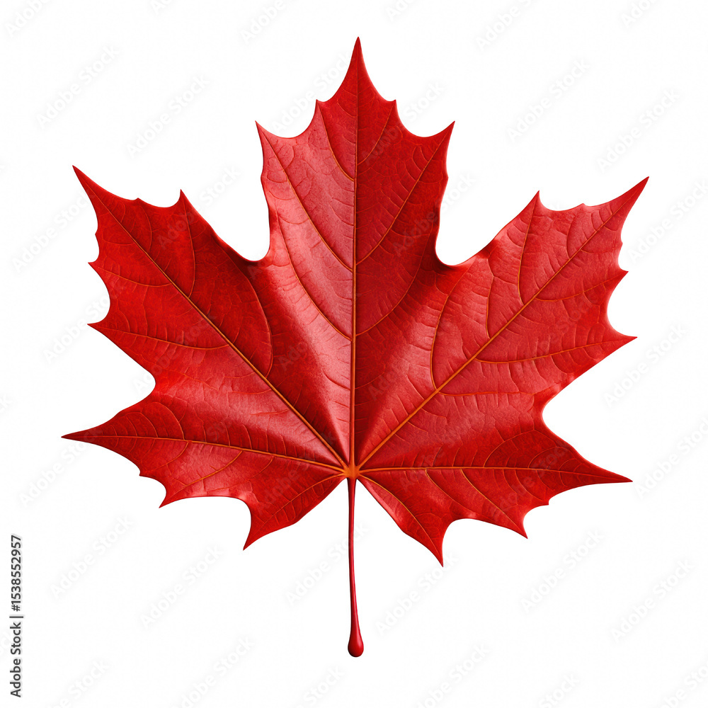 Naklejka premium A vibrant red maple leaf showcasing intricate vein patterns. cut out. transparent background