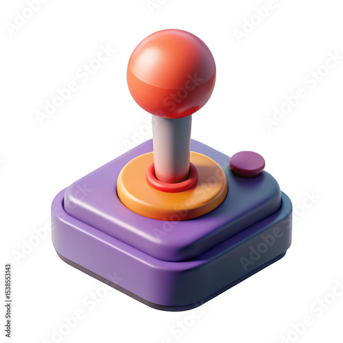 3d retro arcade joystick isolated on transparent background