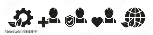 Set of vector icons of insurance, protection, employee safety in silhouette style on white background. Vector illustration