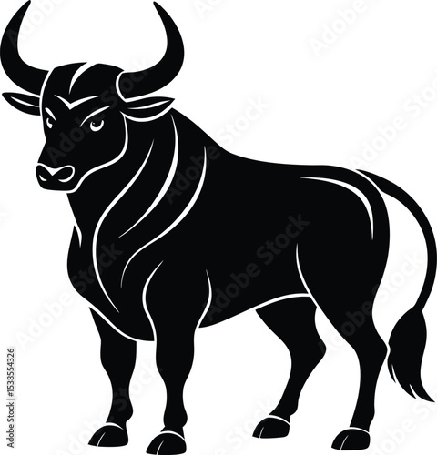 Minimalist design of strong bull in side profile stance