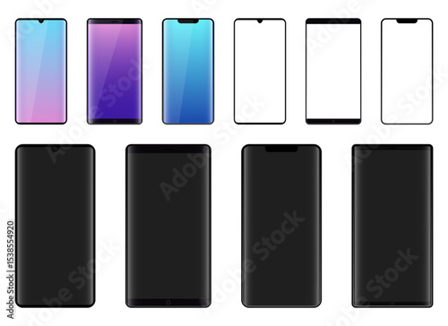 An array of various sleek modern touchscreen mobile phones in different colors