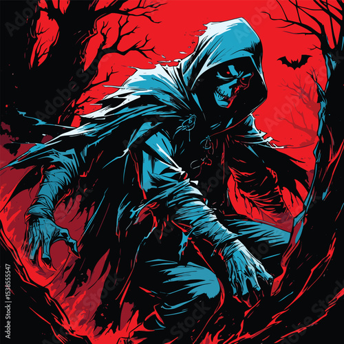 comic book style halloween ghost illustration for design purposes