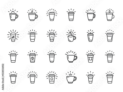 Glowing silhouette of a coffee cup on white background representing warmth, relaxation, café culture, morning routine, and beverage enjoyment