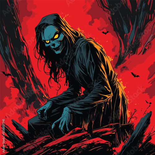 comic book style halloween ghost illustration for design purposes