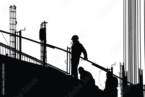 Art & Illustration,Construction Workers Silhouettes: Building and Development.