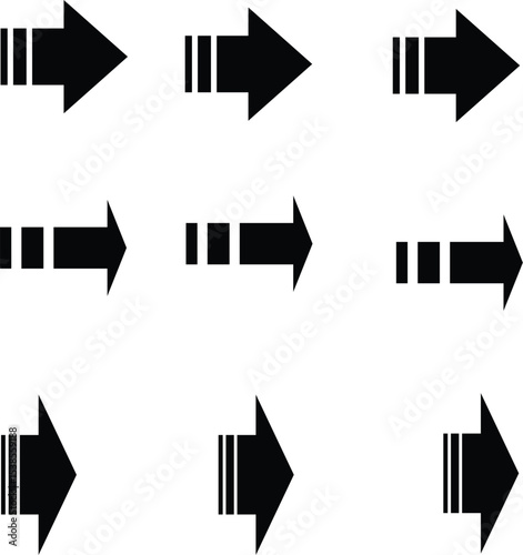 Navigational Arrows: A selection of directional symbols, each a streamlined arrow, rendered in bold black, perfectly poised to guide or indicate direction.