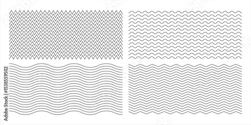 Waves line set. Wave ornament pattern. Set of wavy zigzag lines. Wave thin line background. Vector zigzag and wavy horizontal underline. Vector