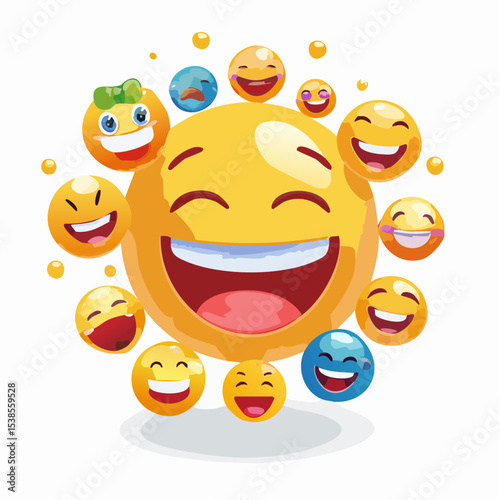Happy yellow cartoon smiley face icons with cheerful expressions